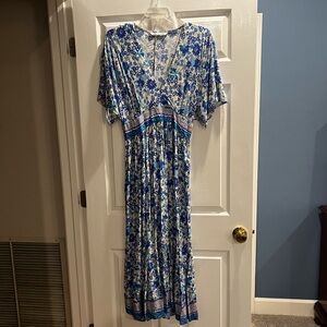 Zara Blue and White Floral Maxi Dress